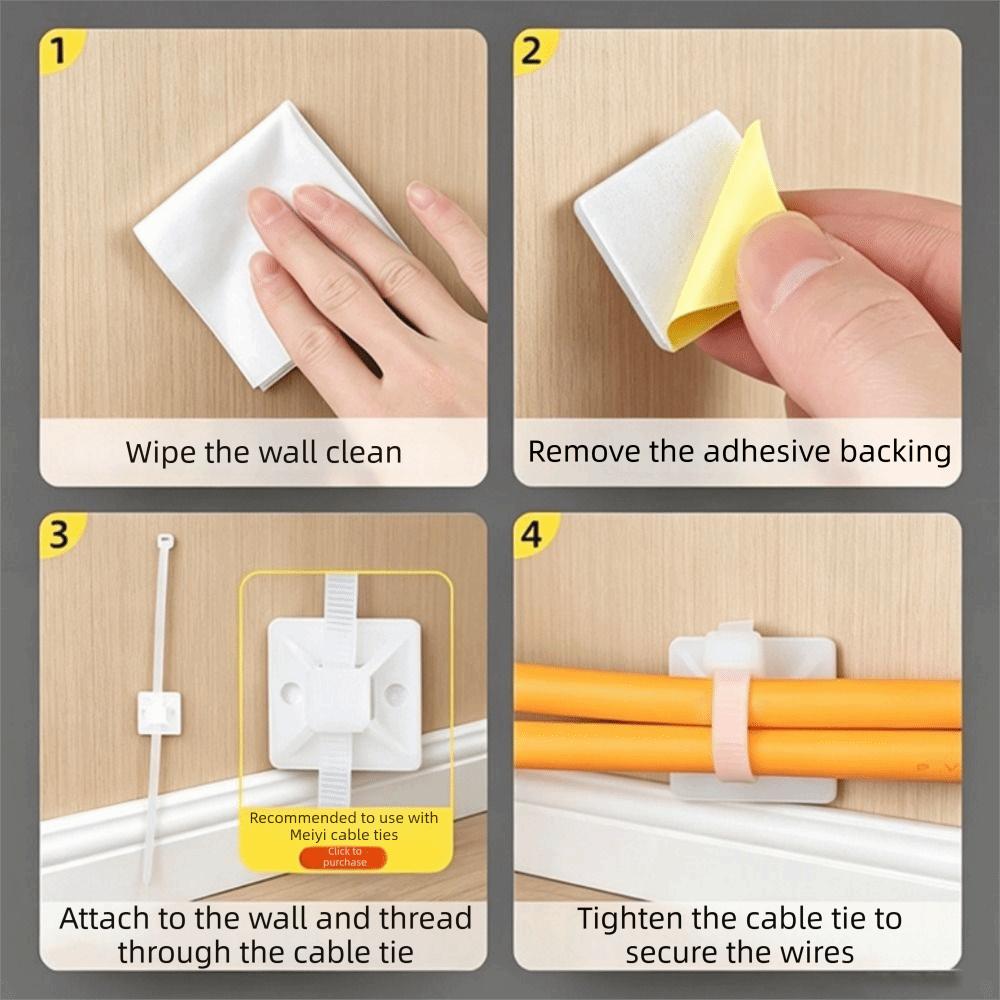 100 Pack Super-Adhesive Cable Tie Mounts Set Sticky Backs Wire Management Mounts Home Office