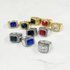 Hip Hop Colorful Square Stone Vintage Gold Color Punk Ring Stainless Steel for Men Charm Jewelry Biker Gift
