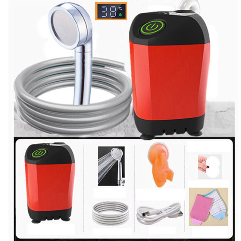 Душ для кемпинга и путешествий Душ для кемпинга на открытом воздухе IPX7 Водонепроницаемый с цифровым дисплеем Портативный электрический душевой насос для пеших прогулок, путешествий, пляжа