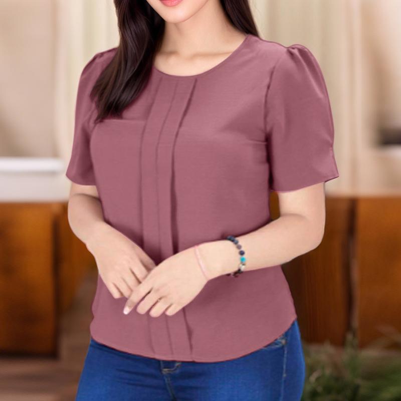 ZANZEA Women Casual Round Neck Solid Color Short Sleeve Blouse