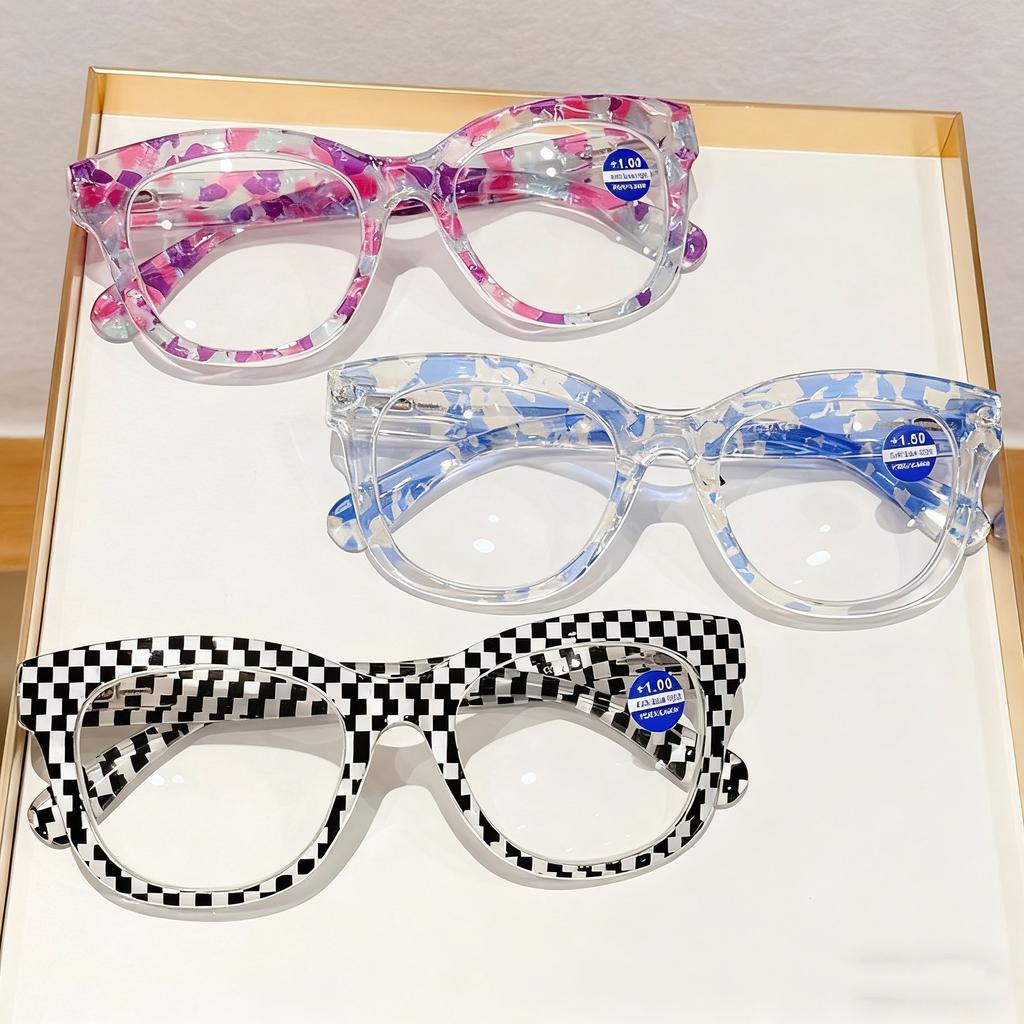 Transparent Purple Blue Frame Reading Glasses 3colors Women Personality Decorative Eyewear Fashion Printing Far Sight Eyeglasses
