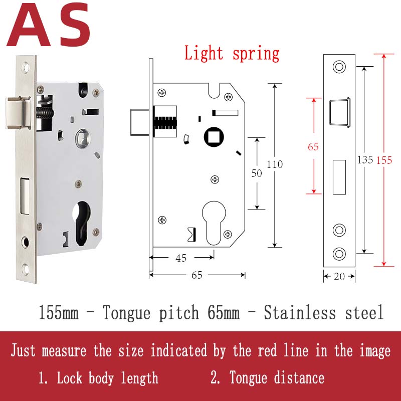 Stainless Steel Lock Body Lock Core Indoor Bedroom Lock Tongue Lock Universal Type Room Household Silent Wooden Door Lock