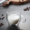 Double Wall Glass Tumbler with Handle Heat-Resistant Insulated Glass Mugs for Coffee Tea Milk 12oz Transparent Drink Cup for Home Office Use