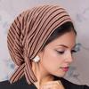 Women Headscarf Hat Striped Print Lace-up Turban Hat Hair Loss Chemotherapy Headwear Full Coverage Head Wrap
