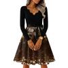 Women's Casual Fashion V-neck Long Sleeved Retro Christmas Print Retro Dress