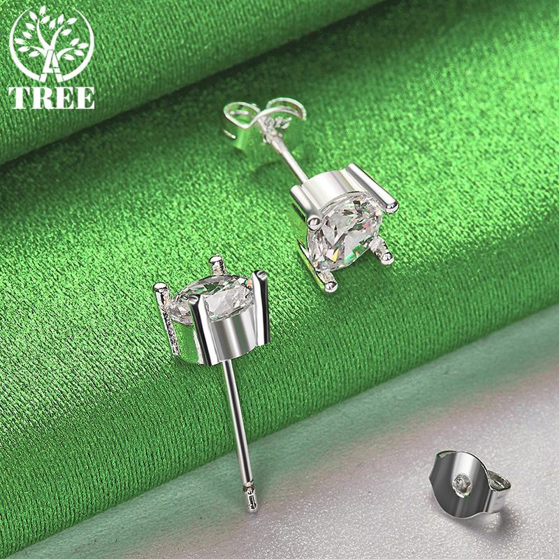 Elegant 925 Sterling Silver Round Zircon Stud Earrings Women's Party Engagement Wedding Birthday Accessories Men Simple Jewelry
