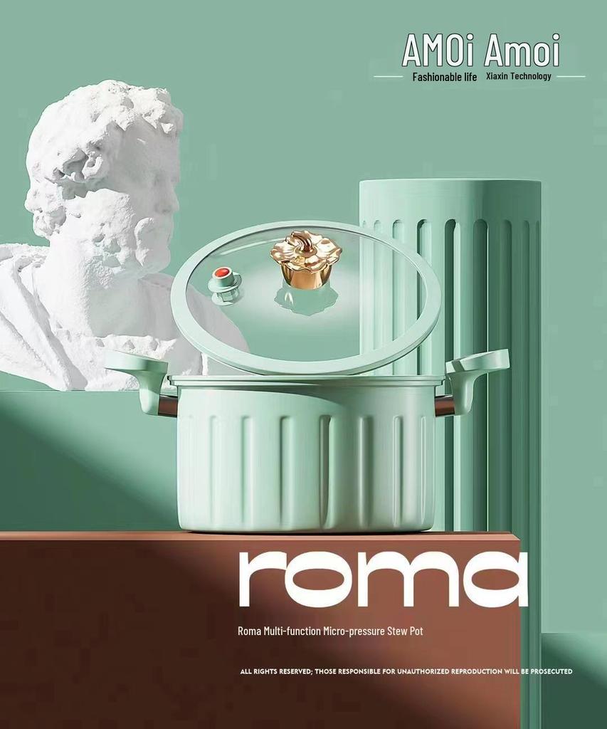 Супница с антипригарным эмалированным покрытием большого объема - Многофункциональная с двумя ручками для приготовления пищи при низком давлении