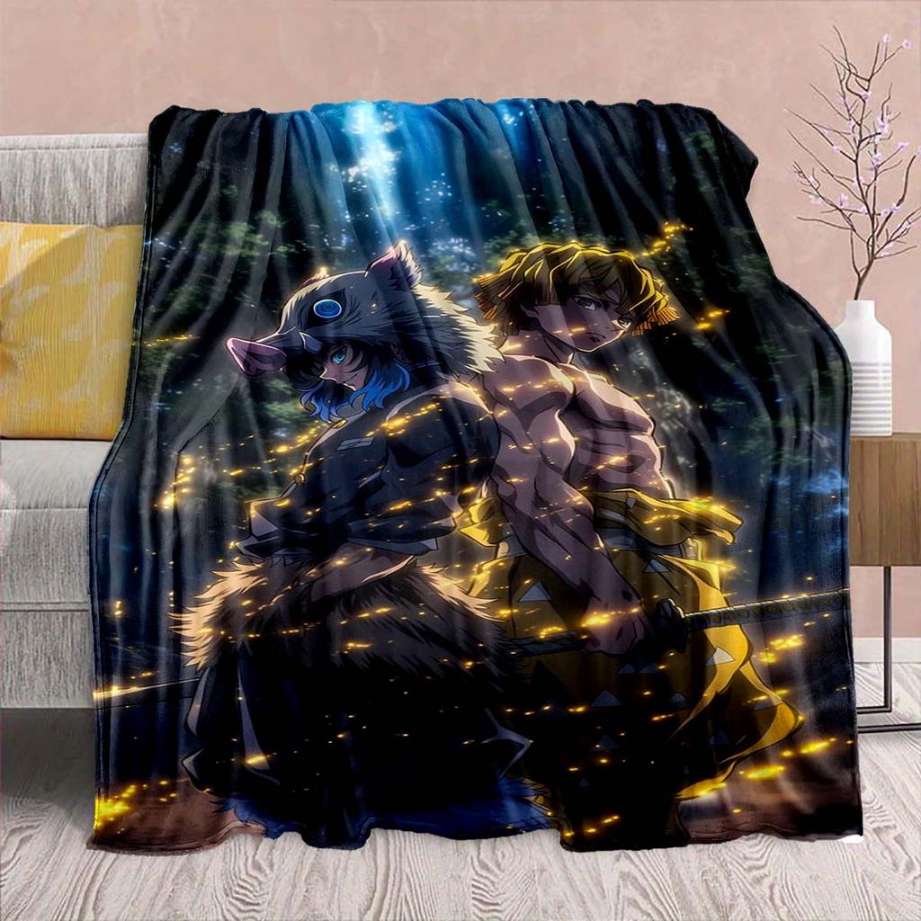 Demon Slayer Anime Flannel Blanket - Soft Warm Perfect for Sofa, Bedding Camping Travel Office Home Decor -QJY