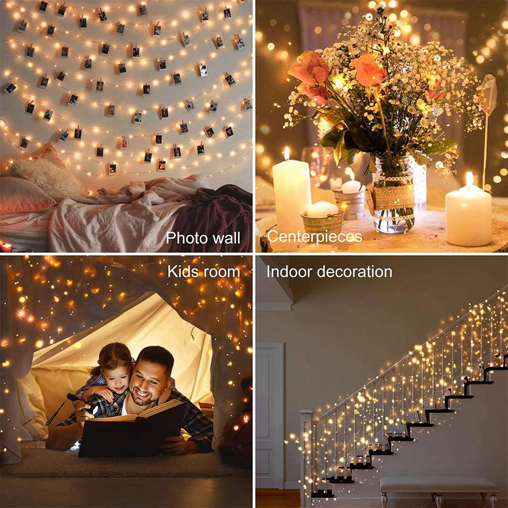2/5/10M Photo Clip LED String Light Warm White for Room Party 3AA Battery Operated Fairy Strip Light Wedding Birthday Party Lamp