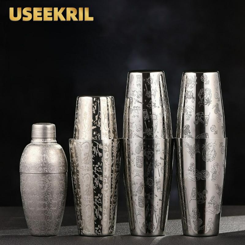 Барный шейкер для коктейлей Бостонский шейкер Нержавеющая сталь Шейкер с гравировкой Барный аксессуар Инструменты бармена Для дома и бара