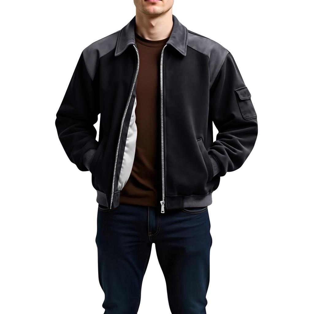 Men's Solid Color Pocket Zipper Jacket Men's Sports Large Size Casual Jacket