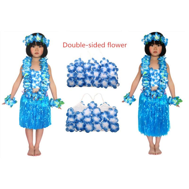 Анимация Ролевые игры Хэллоуин Косплей Костюм производительность 6 шт. утолщенный Гавайский цветок Лей повязка на голову гирлянда венок Хула юбка из травы бюстгальтер для детей