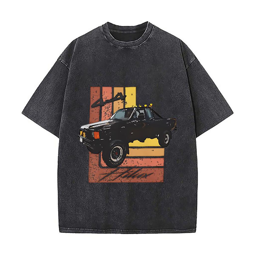 Retro Truck Vintage Vehicle Themed Graphic Art Retro Washed Distressed T Shirt Men Summer Casual Short Sleeve