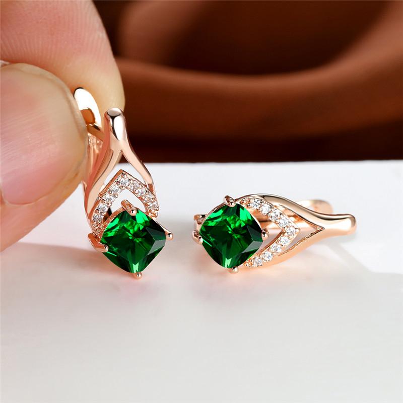 Delicate Golden Color Drop Earrings for Women Luxury Square Aqua Blue Zircon Accessories Best Gift Daily Jewelry