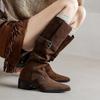 Длинные сапоги, но полусапоги до колена женские 2025 осень и зима новый зарубежный стиль универсальные сапоги-чулки на среднем каблуке рыцарские сапоги ковбойские сапоги