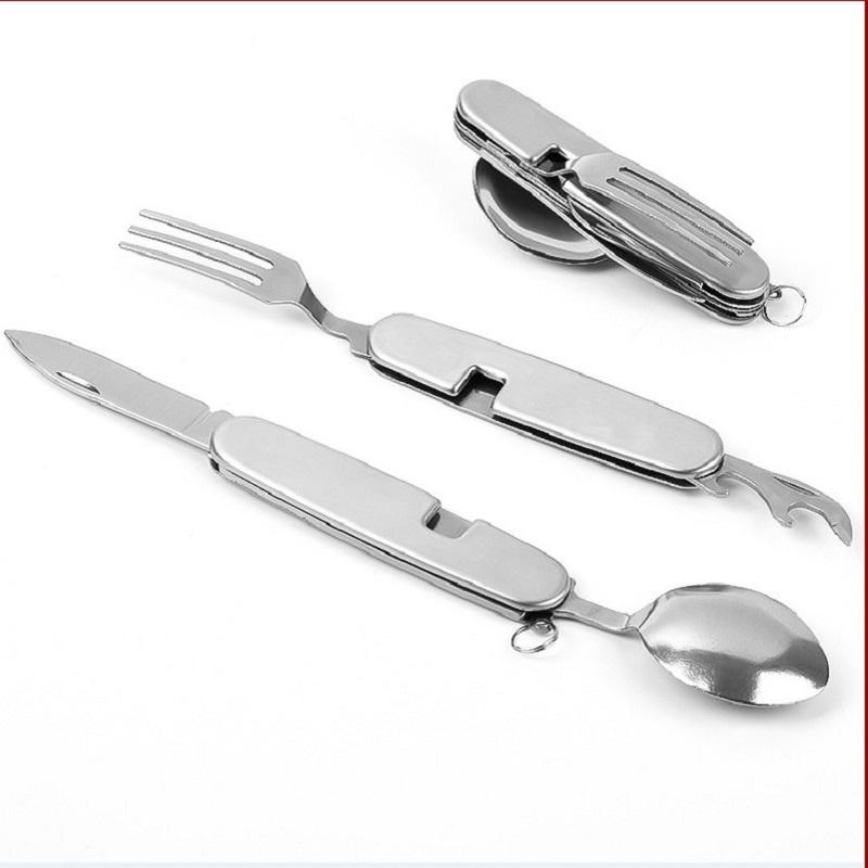 1 Pcs Outdoor Camping Tableware Folding Spoon and Fork Stainless Steel Portable Pocket Set