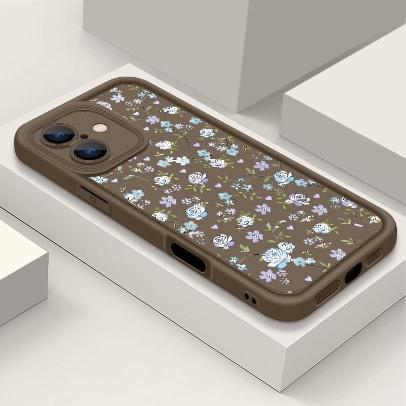 Синий матовый чехол для телефона с цветочным узором для iPhone 16 Pro Max 15 Pro 14 13 12 11 XS XR 8 7 защита линз TPU противоударный мягкий силиконовый бампер чехол