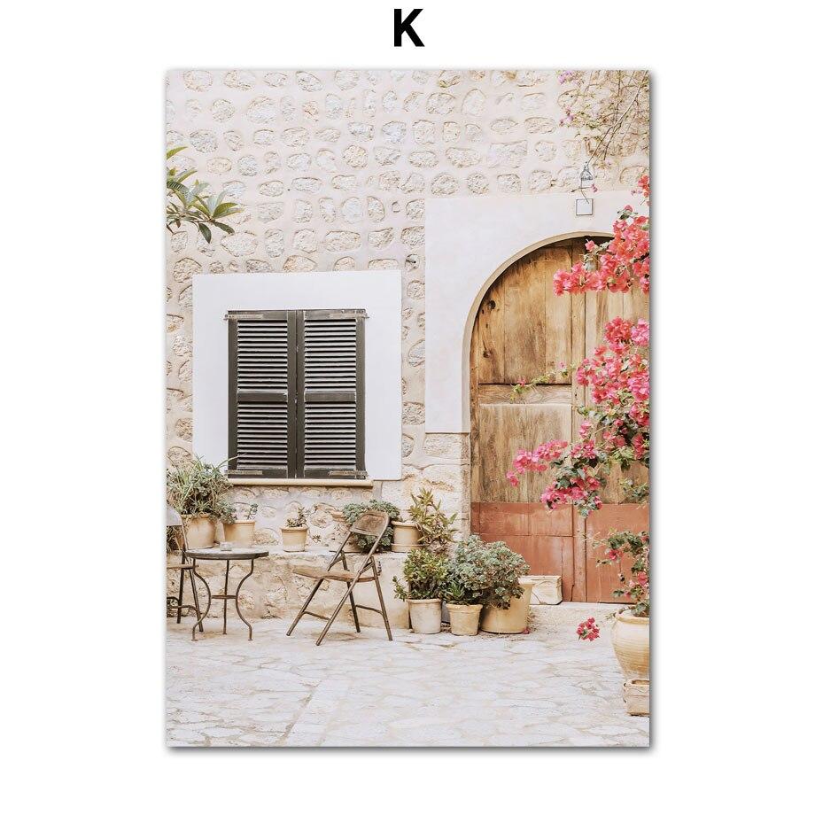 Ретро город цветок вид на улицу автомобиль мото велосипед подоконник настенные постеры художественная живопись на холсте и принты картина для декора гостиной