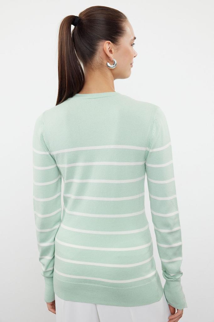 Women's Elegance Style Sweater Black Premium Yarn Special Yarn Striped Knitwear Sweater