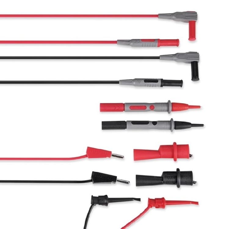 Flexible Multimeter Testing Cords with Textured Handles, 4 mm Banana Terminal Ends and Mixed Contact Pieces for Electrical Service Tasks