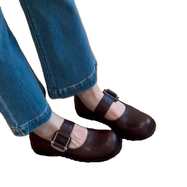Версия из овчины~ Британский стиль Японская круглая голова Мэри Джейн туфли женские однопуговичные лоферы кожаная платформа универсальные одиночные туфли