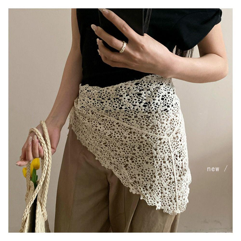 Trendy Lace Trim Fart Curtain Hollowed-out Slim Fit Triangular Headscarf Pretty Y2K Apron Wrap Skirt Summer