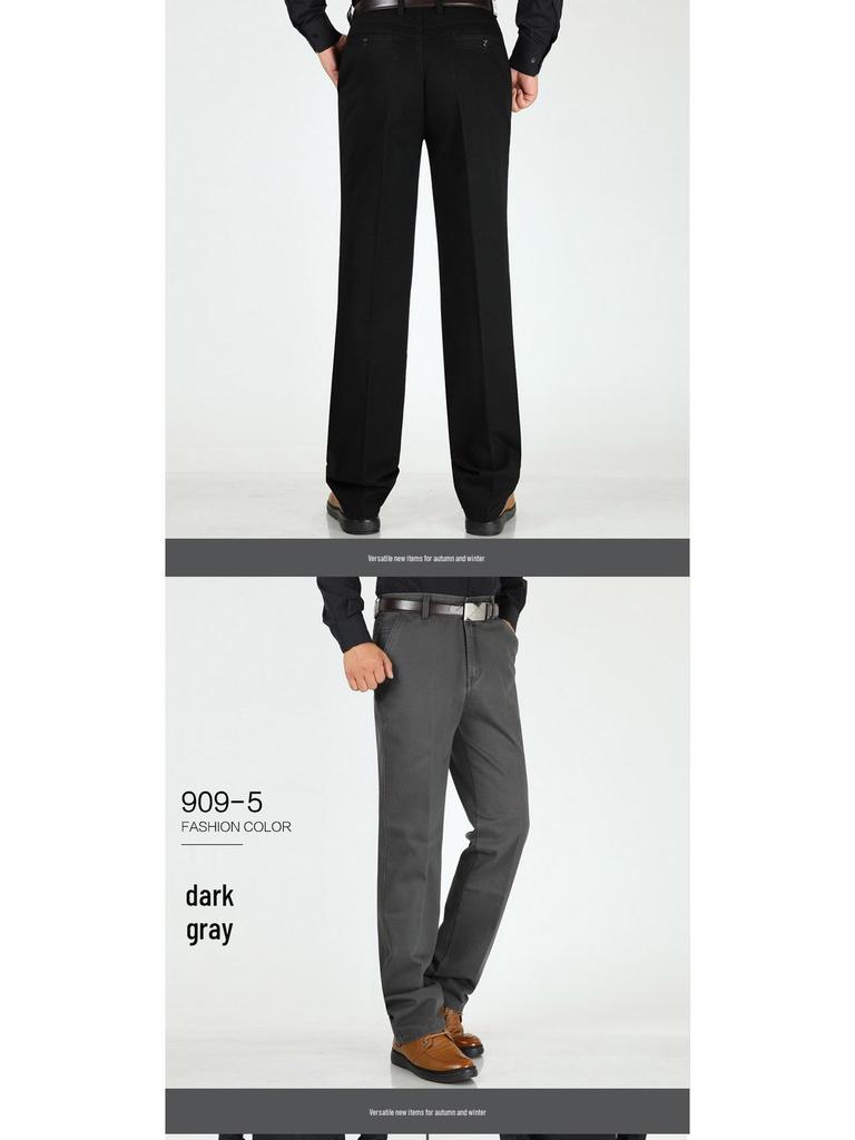 Мужские хлопковые повседневные брюки - Осень/Зима, Свободный крой, Высокая посадка, Прямые штанины, Для среднего и пожилого возраста