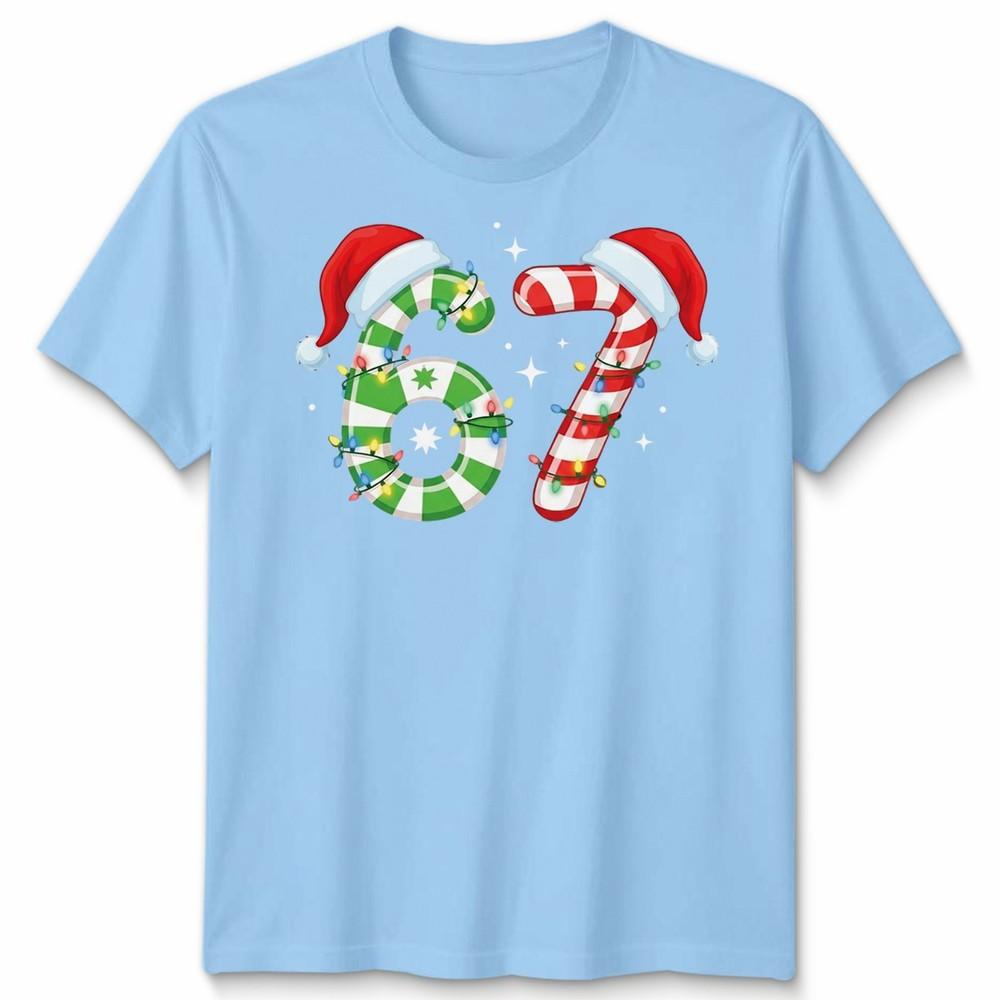Six Seven 67th Birthday Christmas Candy Cane Numbers Unisex Unisex Graphic Tee