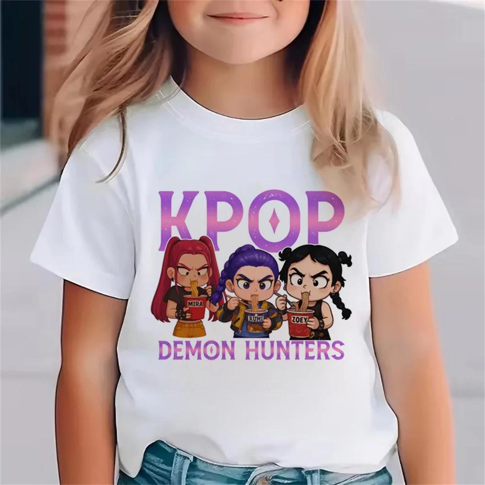 Модная футболка для детей из фильма KPop Охотники на демонов Забавный подарок для фанатов Футболка K-Pop Охотники на демонов Одежда Крутая футболка для девочек Топ