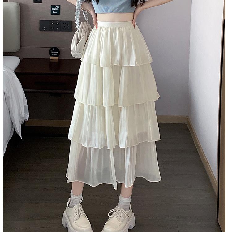 Юбки миди из сетки для женщин, чистая, сладкая, многоуровневая, принцесса, летняя, винтажная, французский стиль, элегантная, многослойная, с оборками, юбка-торт