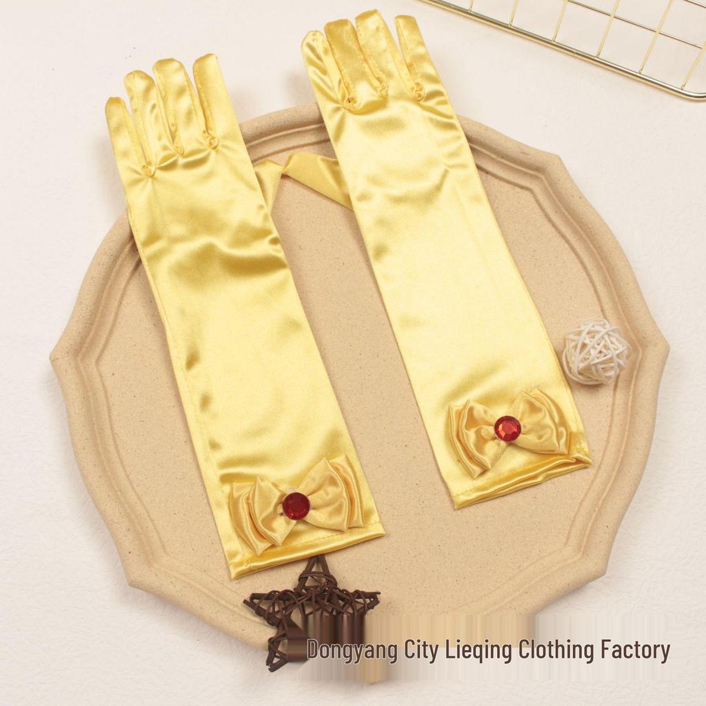 Princess Elsa Kids' Satin Gloves – Snow White Frozen Sophia Bow Performance Long Gloves