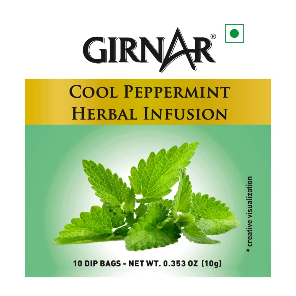 Girnar Чайный напиток с мятой и травами Cool Peppermint, 10 пакетиков, без кофеина, успокаивающий мятный напиток