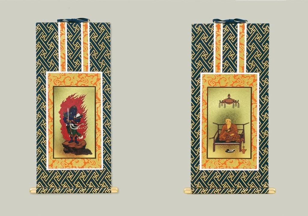 Киотский буддийский алтарь Исэмура Набор из 2 подвесных свитков в обоих измерениях, доступных для каждого буддийского алтаря, подвесного Сингон, сторона самурая Сюрен Сингон