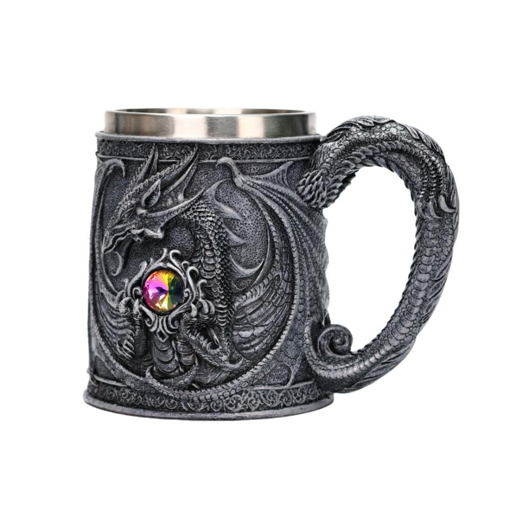304 Stainless Steel Inner Gothic Flying Dragon Beer Stein 3D Embossed Coffee Mug  Party