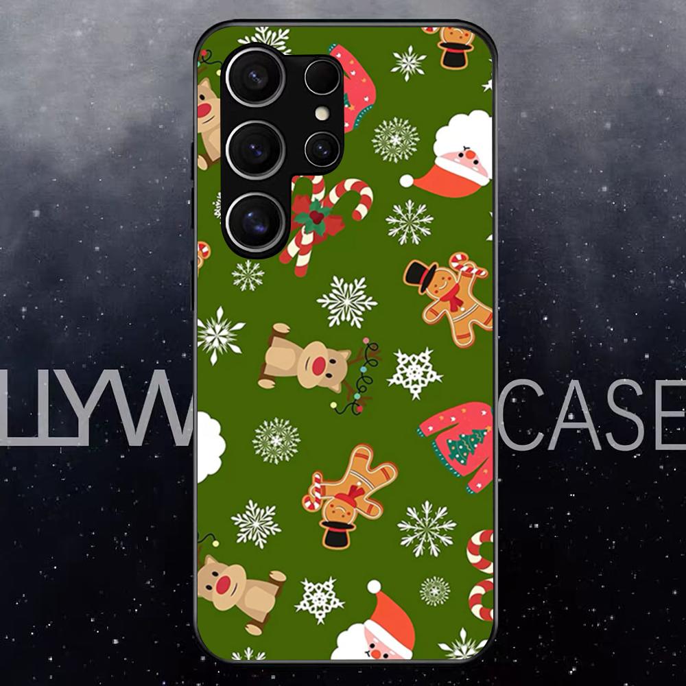Christmas Santa Claus Snowman Phone Case For Samsung S25 Edge Ultra S23 S22 S21 S20 Ultra Plus S24 Fe A54 A53 A25 Glass Cover