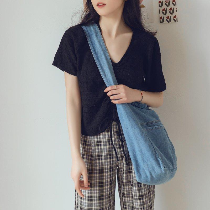 Сумка из мытой джинсовой сумки, большая вместительная сумка через плечо, студенческая большая сумка, женская простая сумка через плечо