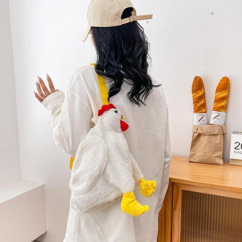Chickens Shape Bag Zipper Crossbody Purse for Women Soft Fleece Handbags Cute Hen Shape Plush Bag Shoulder Bags