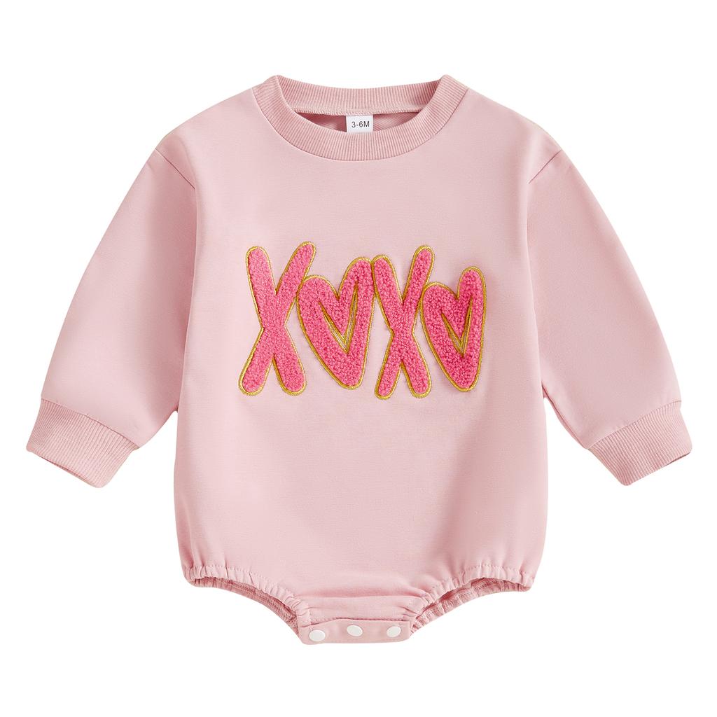 Baby Girls Sweatshirts Rompers Valentine's Day Clothes Letter Heart Embroidered Long Sleeve Spring Bodysuits Jumpsuits