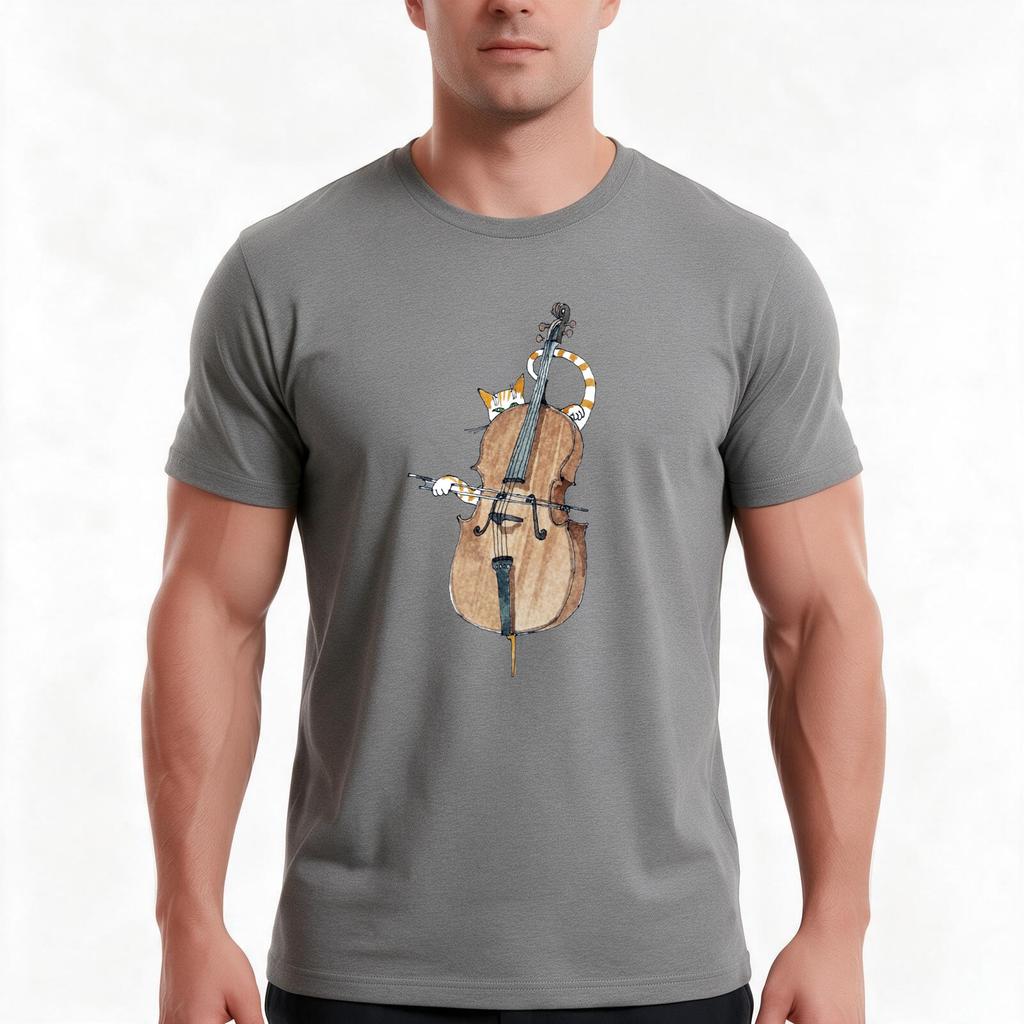 Cello Cat Tshirt Summer Casual Cotton Tee Oversized Streetwear Tops Vintage Graphic Print Loose Fit Short Sleeve