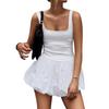 Women's Mini Tank Dress Square Neck Sleeveless Backless A-Line Solid Color Puffball Dress for Party Club
