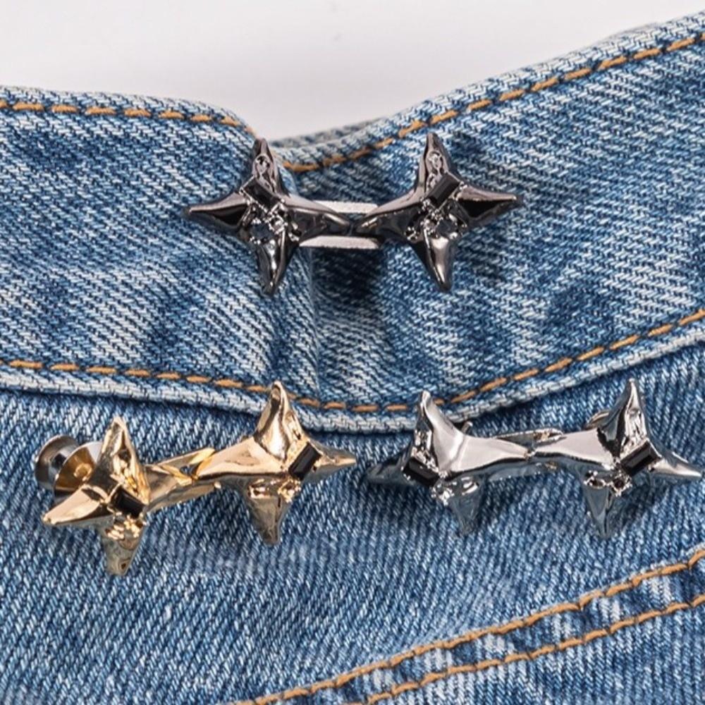 Four Pointed Star Waist Buckle Adjustable Belt Buckles New Jeans Buttons  Dress Decoration
