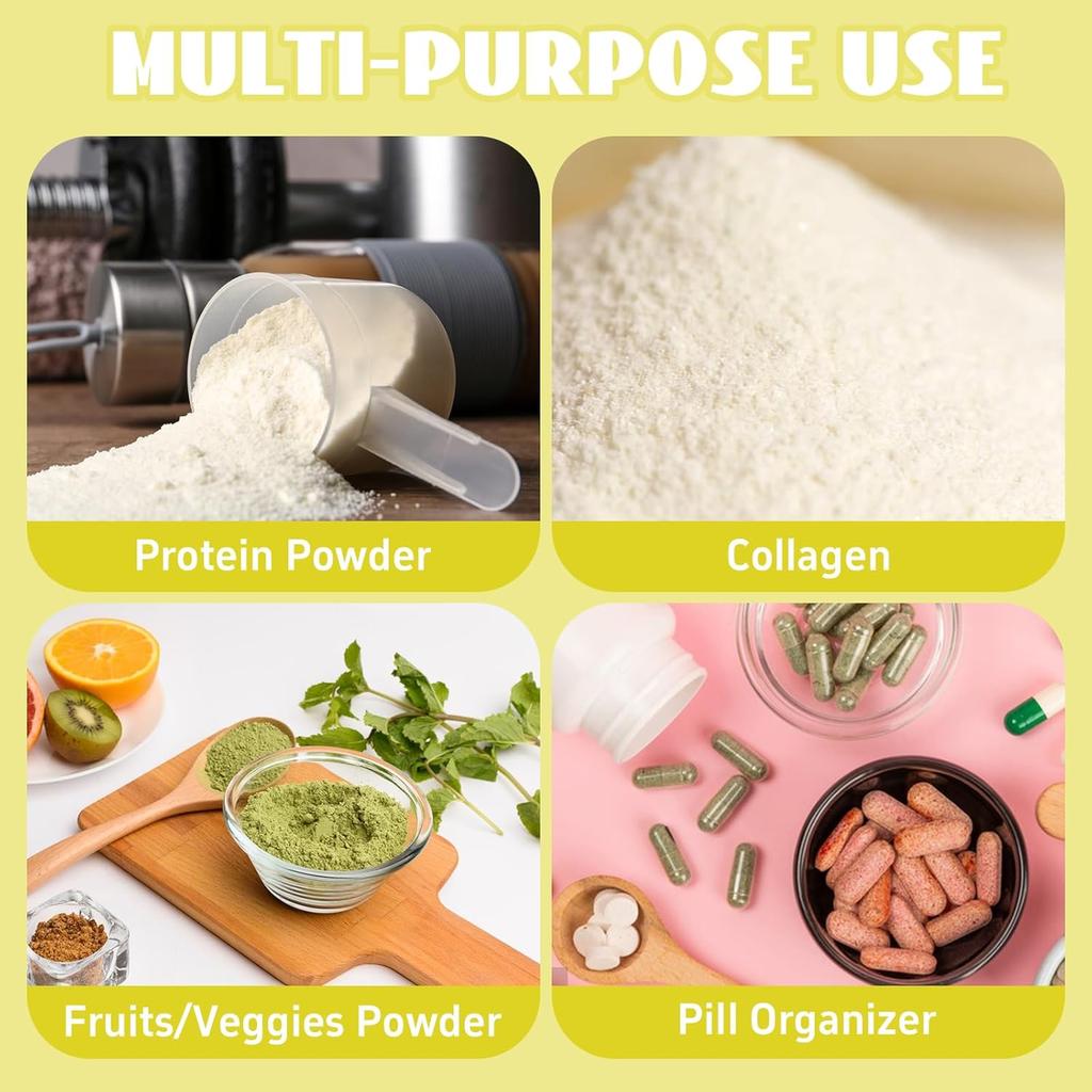 Набор контейнеров для протеинового порошка в одноразовых порциях, 28 шт. - Многоразовые контейнеры для пищевых добавок в порошке - 20 пакетиков для одноразовых порций и 4 больших контейнера для путешествий