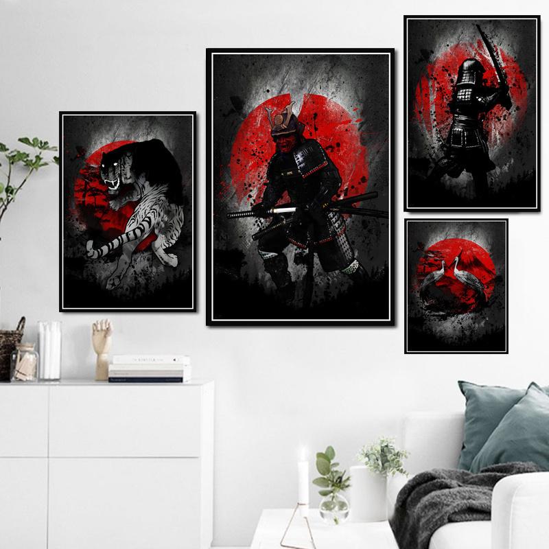 Bonsa Bushido Samurai Kanji Ink, японские плакаты с ниндзя и принты, настенные художественные картины на холсте, эстетический декор комнаты, образы