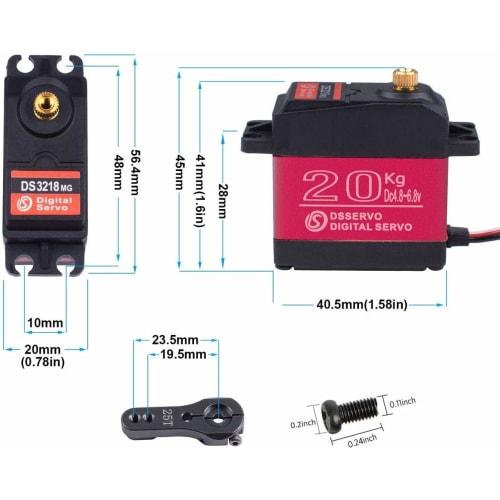 RCmall 4-Piece Set DS3218 Waterproof 20KG Digital Servo, Full Metal Digital Steering Servo with 25T Servo Arm for RC (270)
