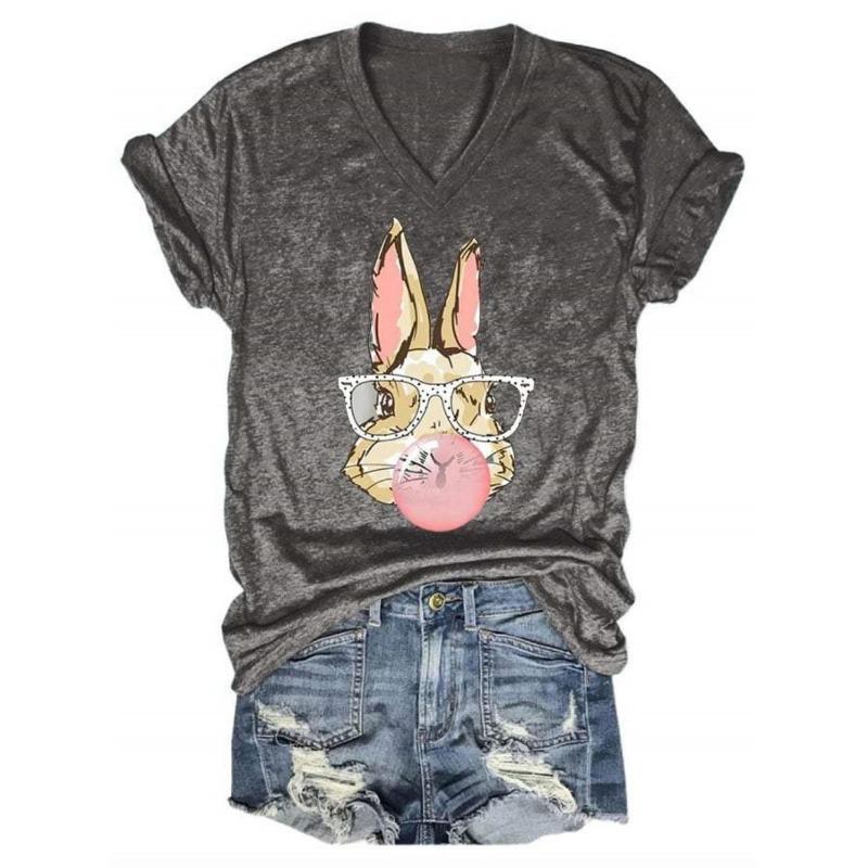 Летний топ с круглым вырезом и принтом 3D кролика, модные повседневные женские футболки с короткими рукавами