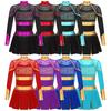 Kids Girls Cheerleading Dance Dress Letter Pattern Shiny Metallic Long Sleeve Pleated Dress