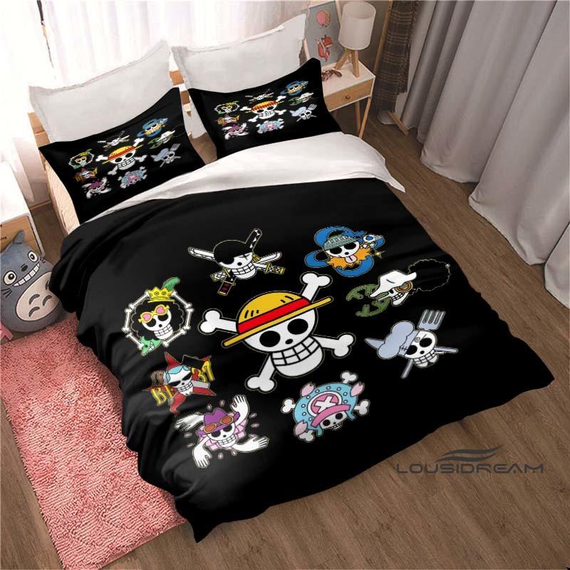 Monkey D. Luffy Cartoon ONE PIECE Bedding Set, Duvet Cover and Pillowcase 3-Piece Set, Holiday Gift for Children and Adults