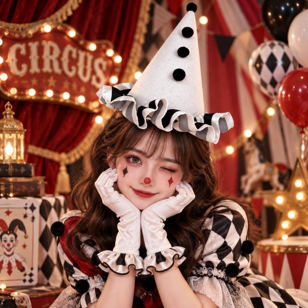 Dot Grid Halloween Joker Headband Ruffle Funny Headwear Cosplay Prop Clown Headwear Halloween