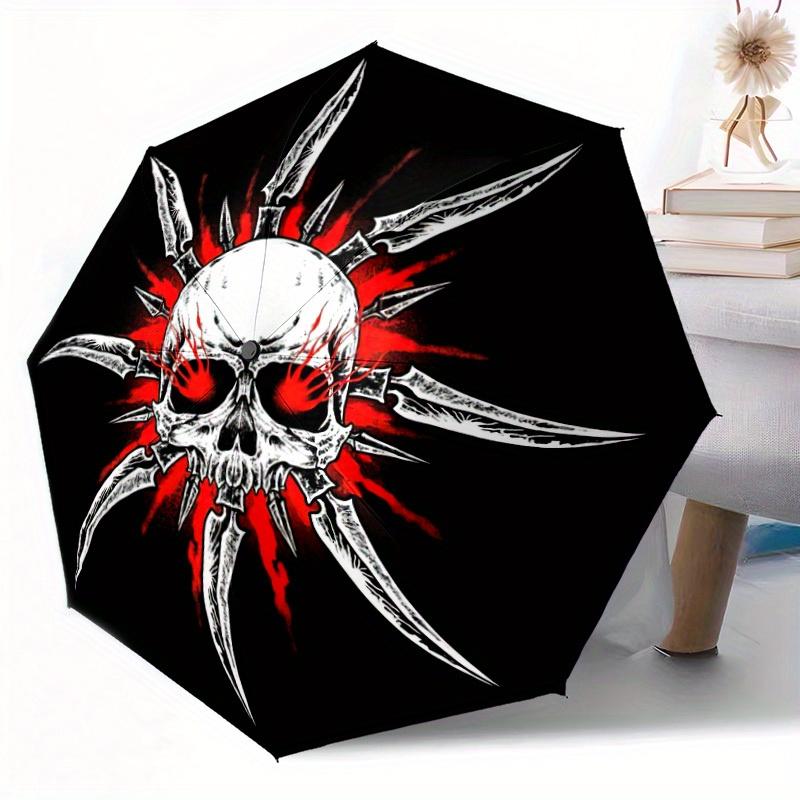 Skull Design Automatic Folding Umbrella Compact Lightweight For Outdoor Adventures T52