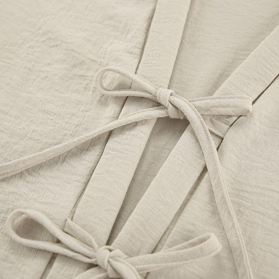 2 Pcs/Set Women Shirt Pants Set Lace-up Cardigan Long Sleeve Blouse Wide Leg Full Length